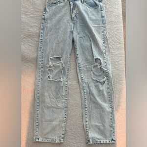 Asymmetric Light Blue Distressed Jeans